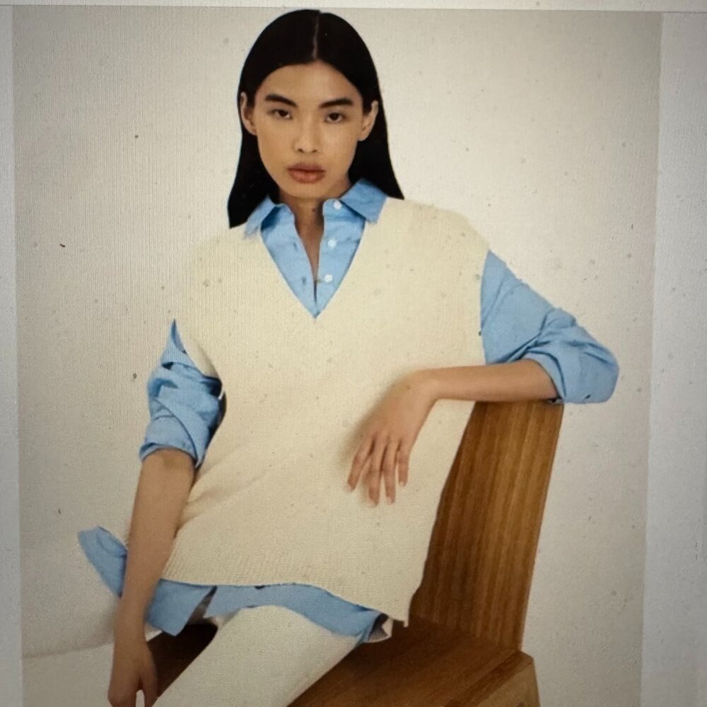 NWOT Derek Lam 10 Crosby Paige Mix Media Sweater Vest Attached Shirt Size S/P